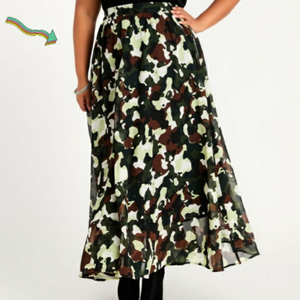 NWT Ashley Stewart Camouflage Maxi Skirt Size 2X